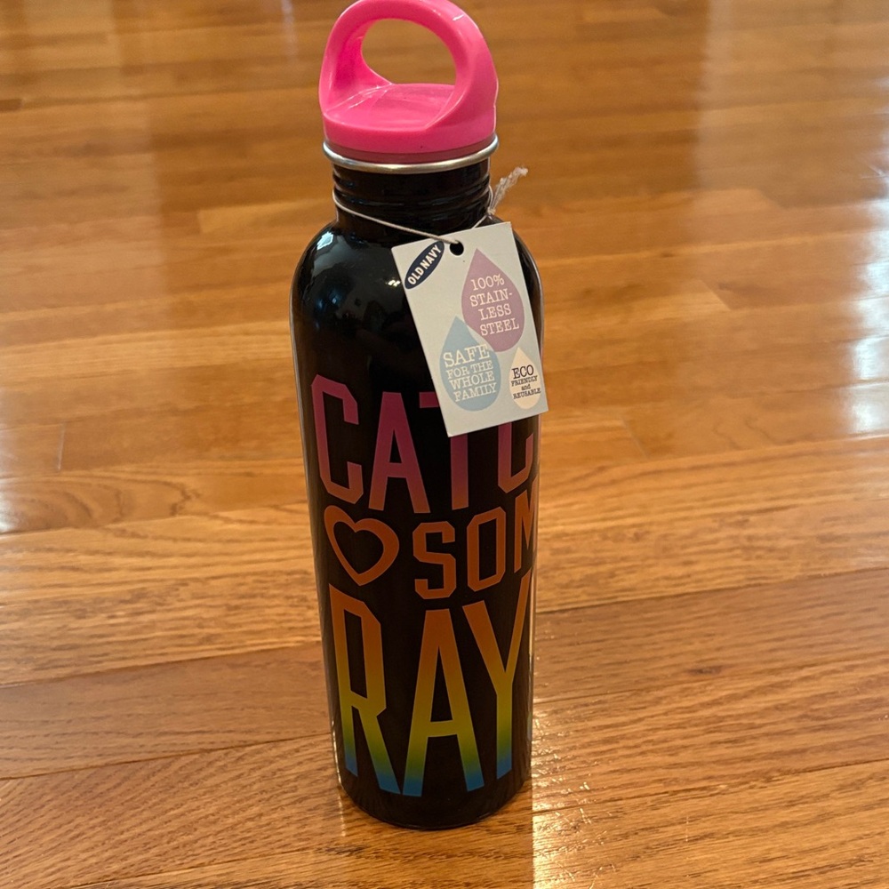 Old Navy Black and Pink Stainless Steel Water Bottle